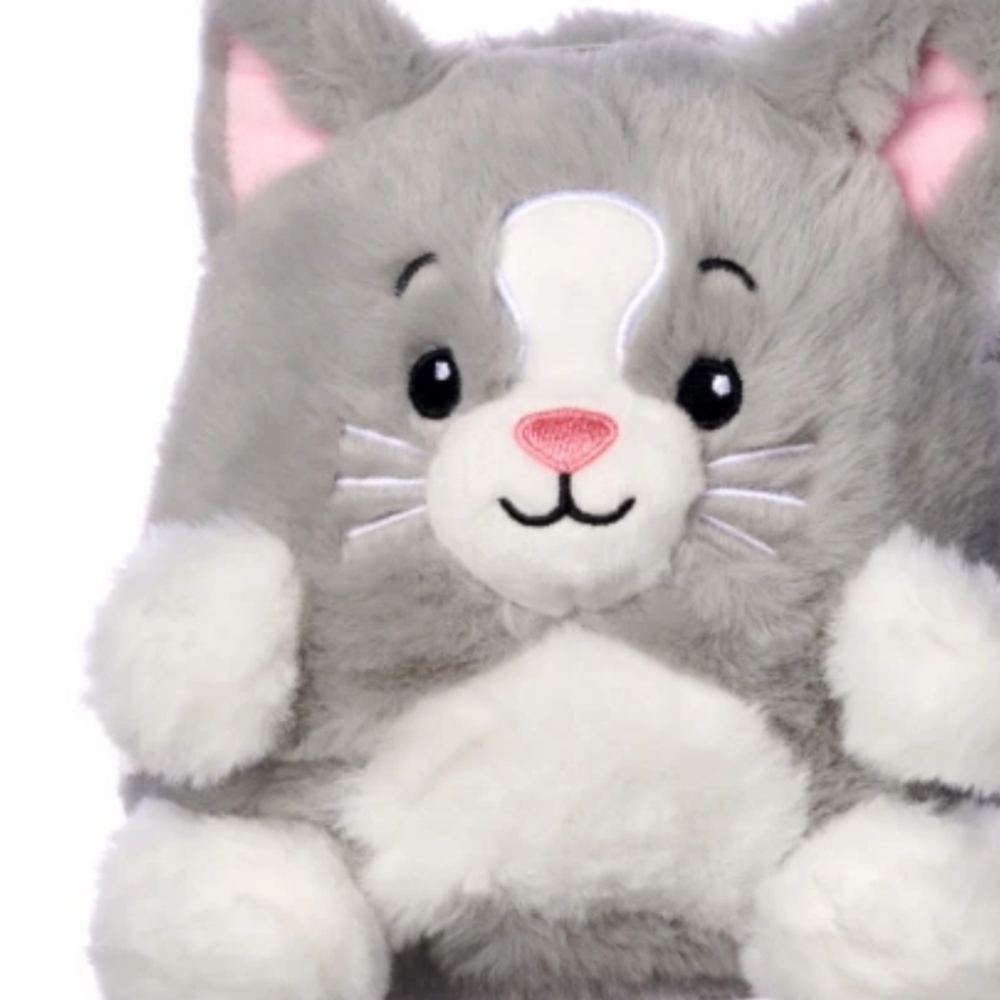 Gray and White Cat 6" Plush Toy with Zipper - NWT